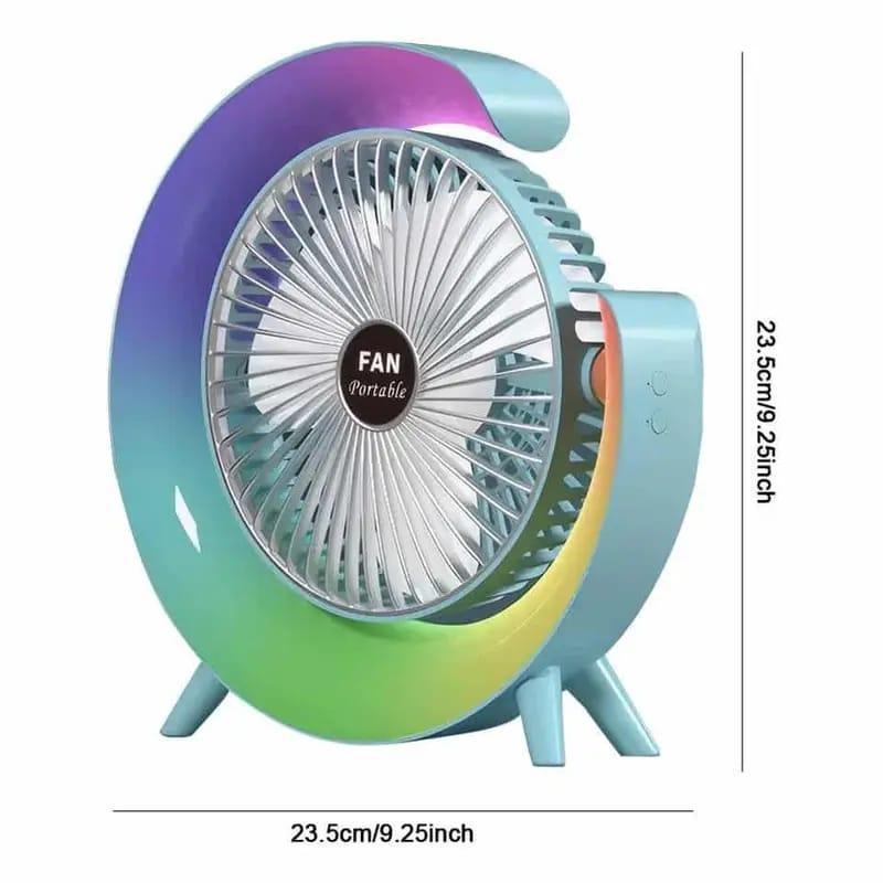RGB Desktop Fan with 180° Swing Head, ABS Plastic, Lightweight & Stylish
