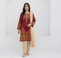 Maroon Block Printed 3Pcs Arabic Lawn Set